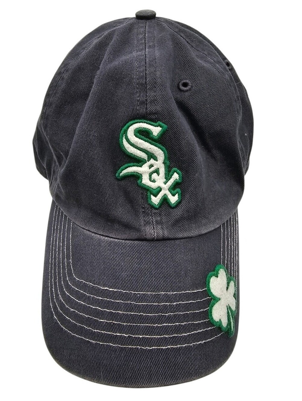 Chicago White Sox Strapback Dad Baseball Hat Cap Gray Green Clover Embroidered